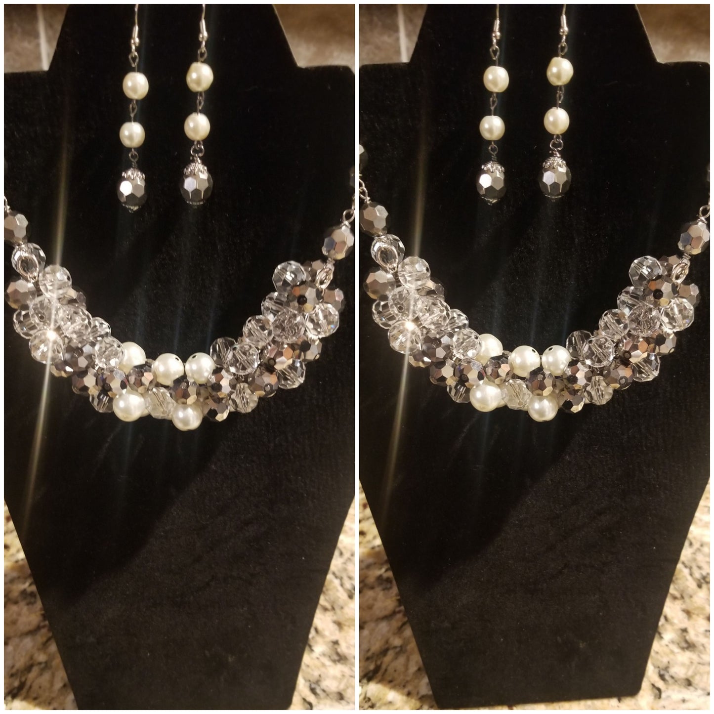 Pearl & Ice Cluster Necklace and Earring Set