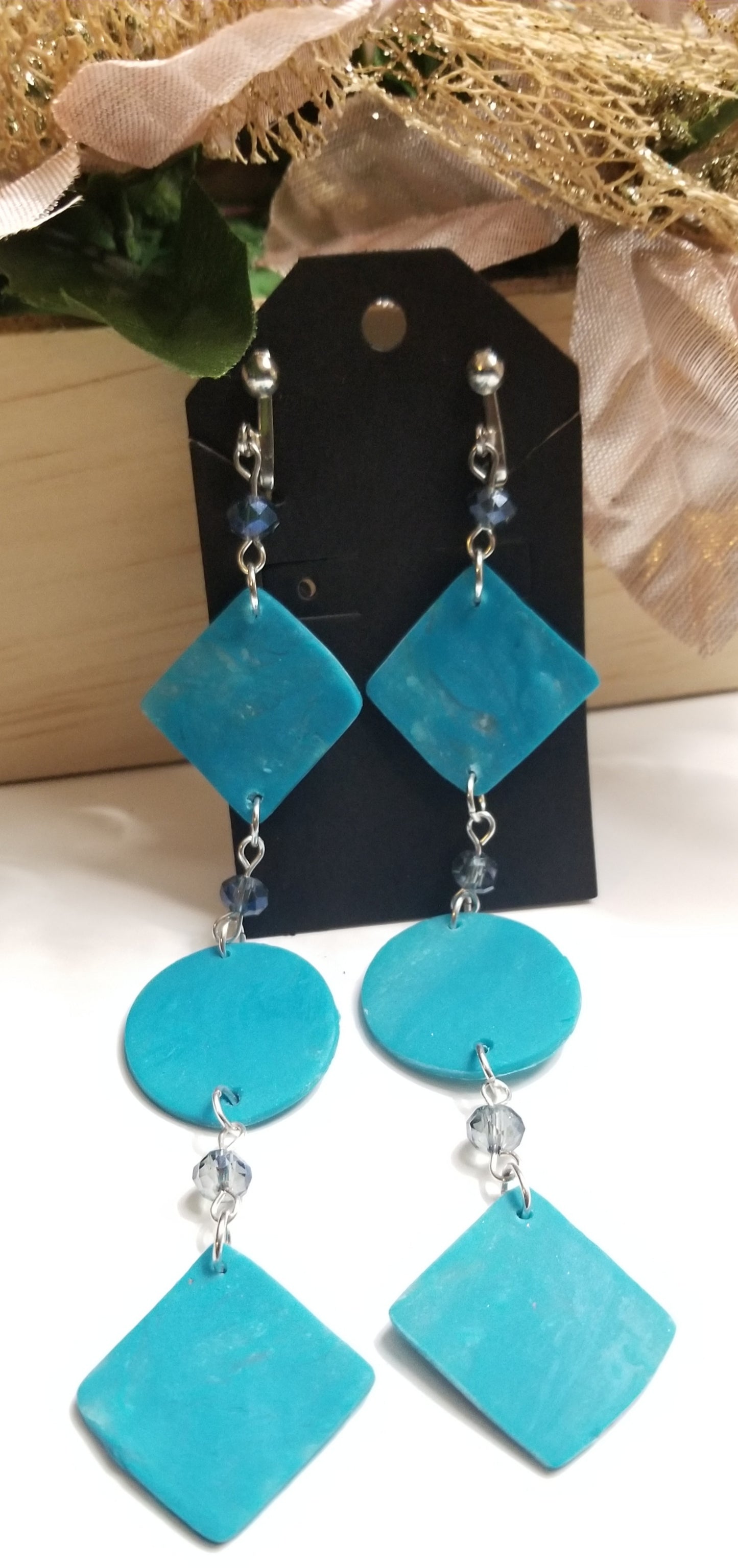 Teal Poly Triple Drop Earrings