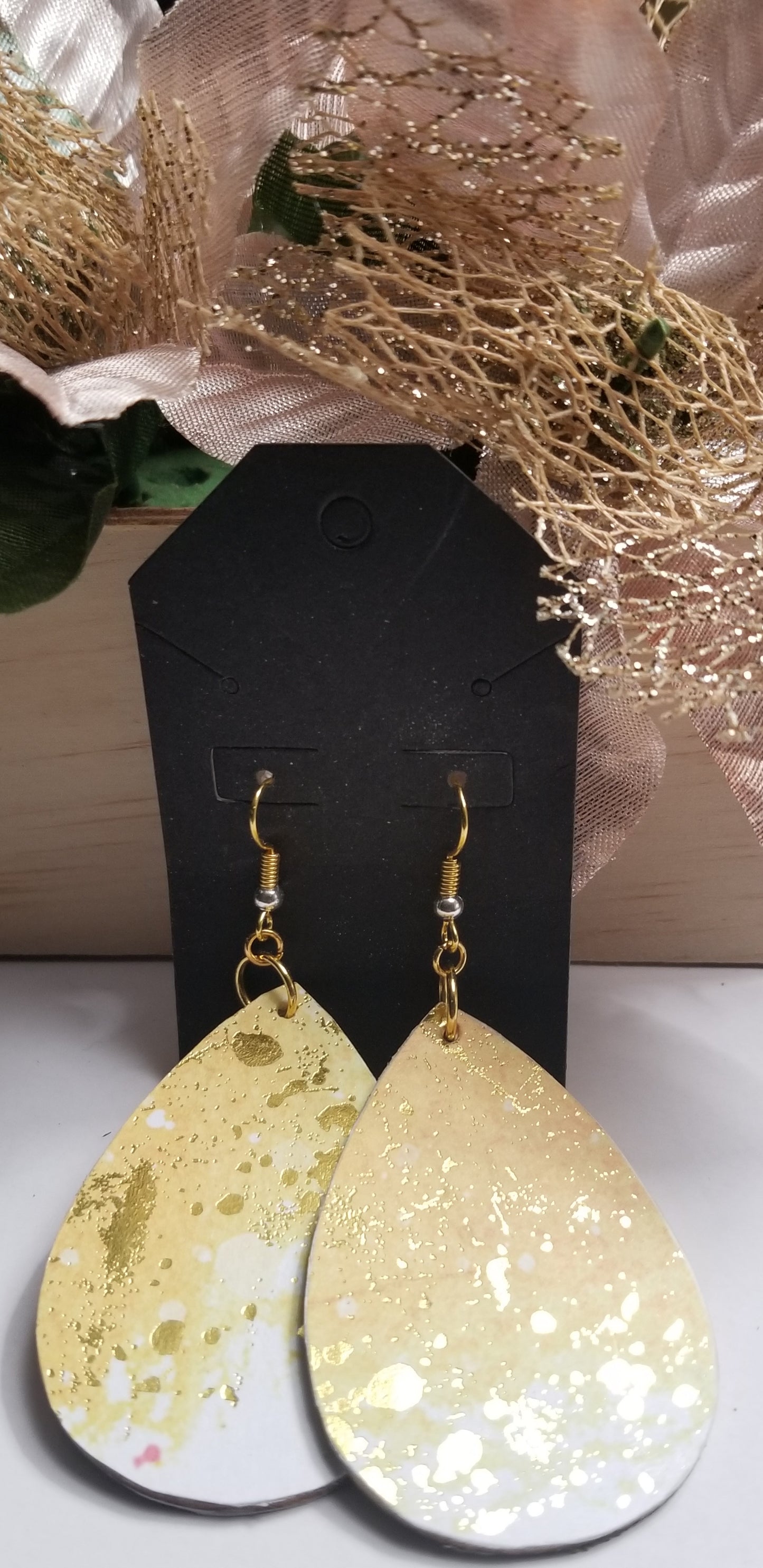 Yellow Gold Speckled Teardrop Earrings