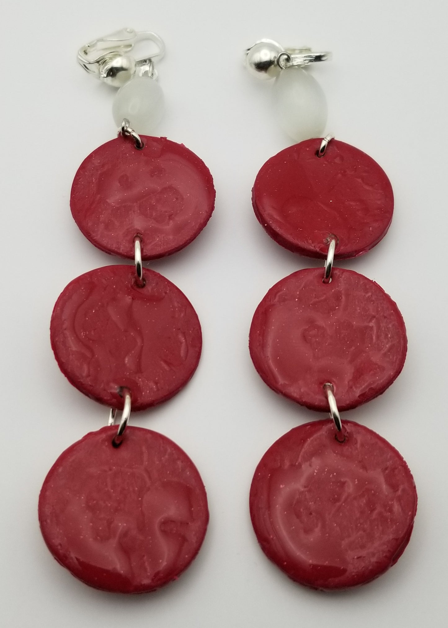 Crimson Red Triple Rounds Earrings