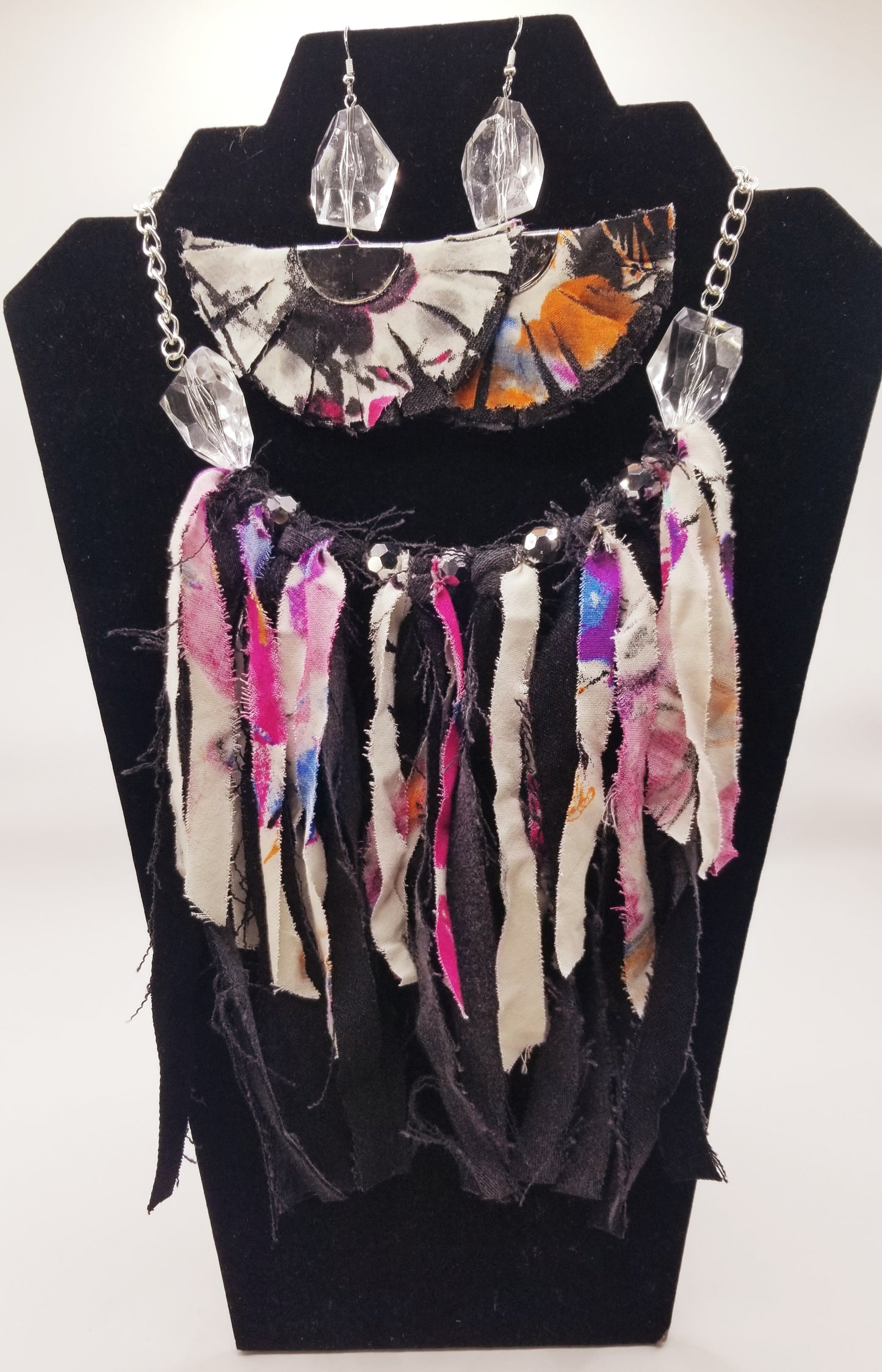 Upcycled Fusion Fringe Necklace and Earring Set