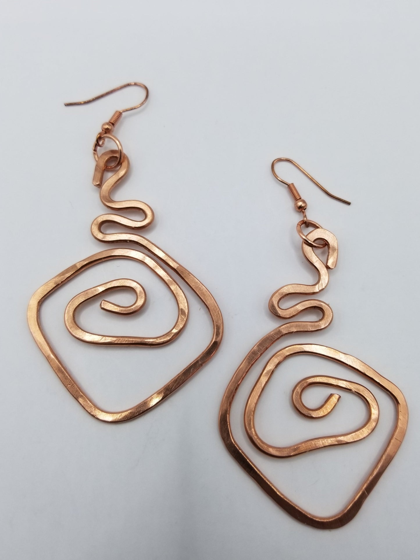 Curvy Square Copper Earrings