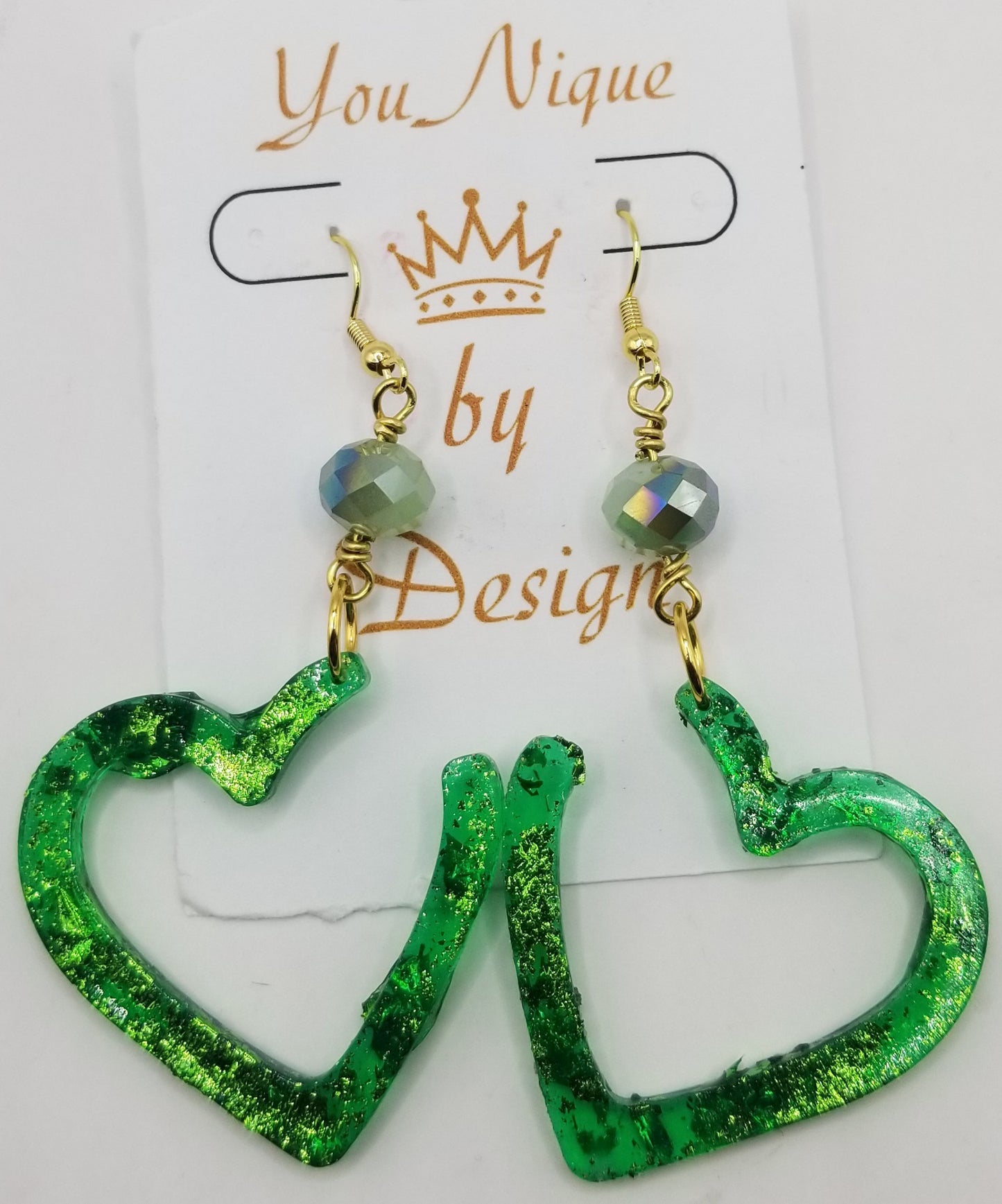 Shimmers of Emerald Green Open Heart Earrings