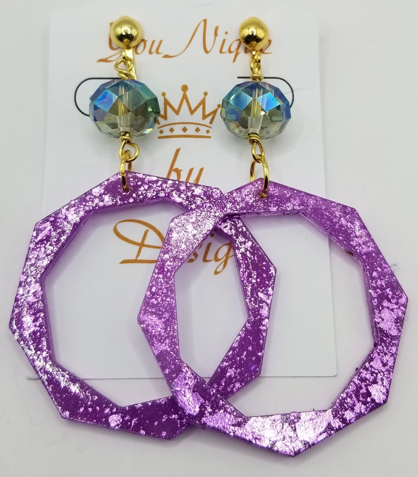 Shimmers of Violet Geo Luxe Hoop Earrings