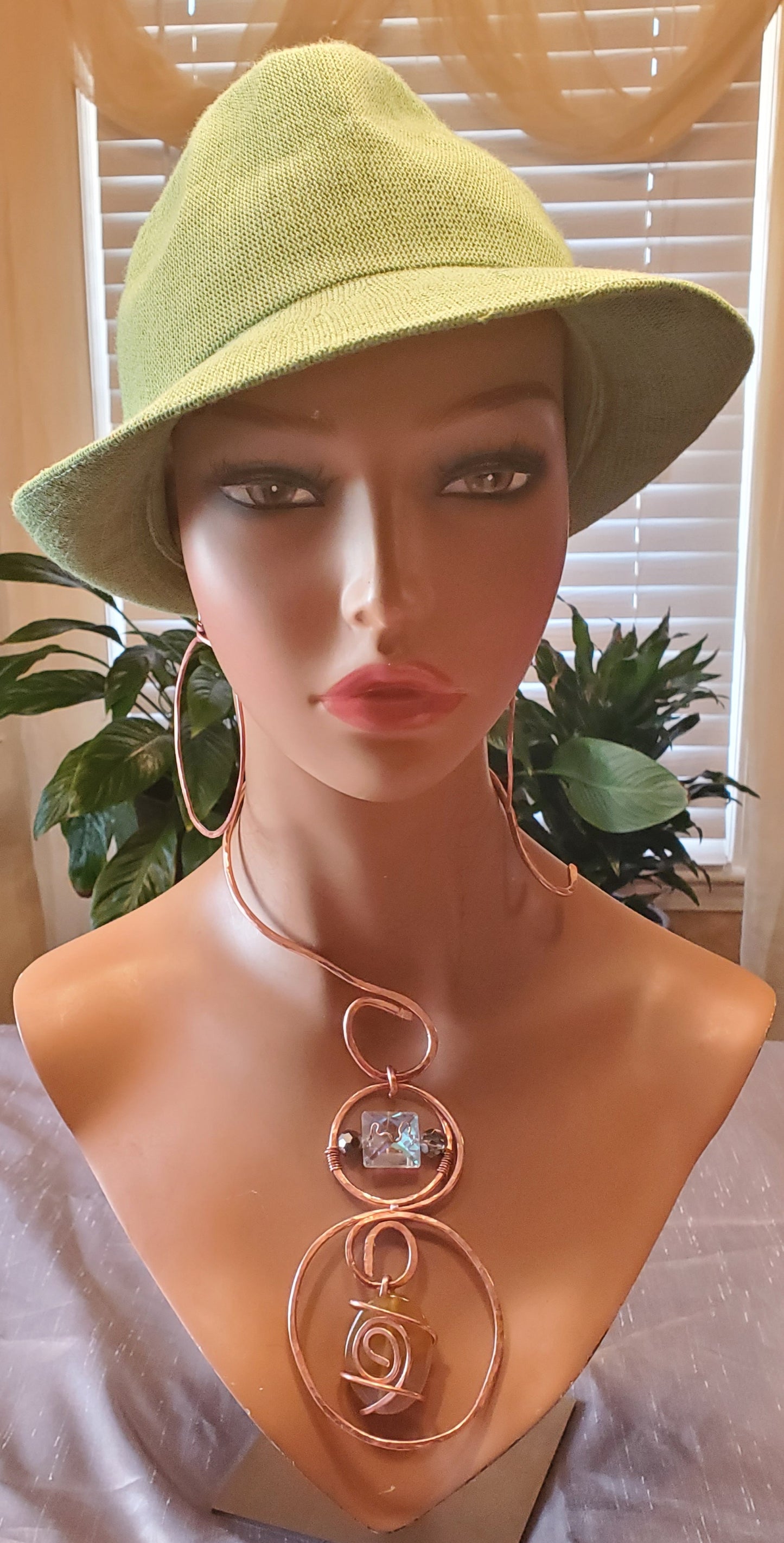 3 Tier Suspended Stones Copper Neck Cuff Necklace