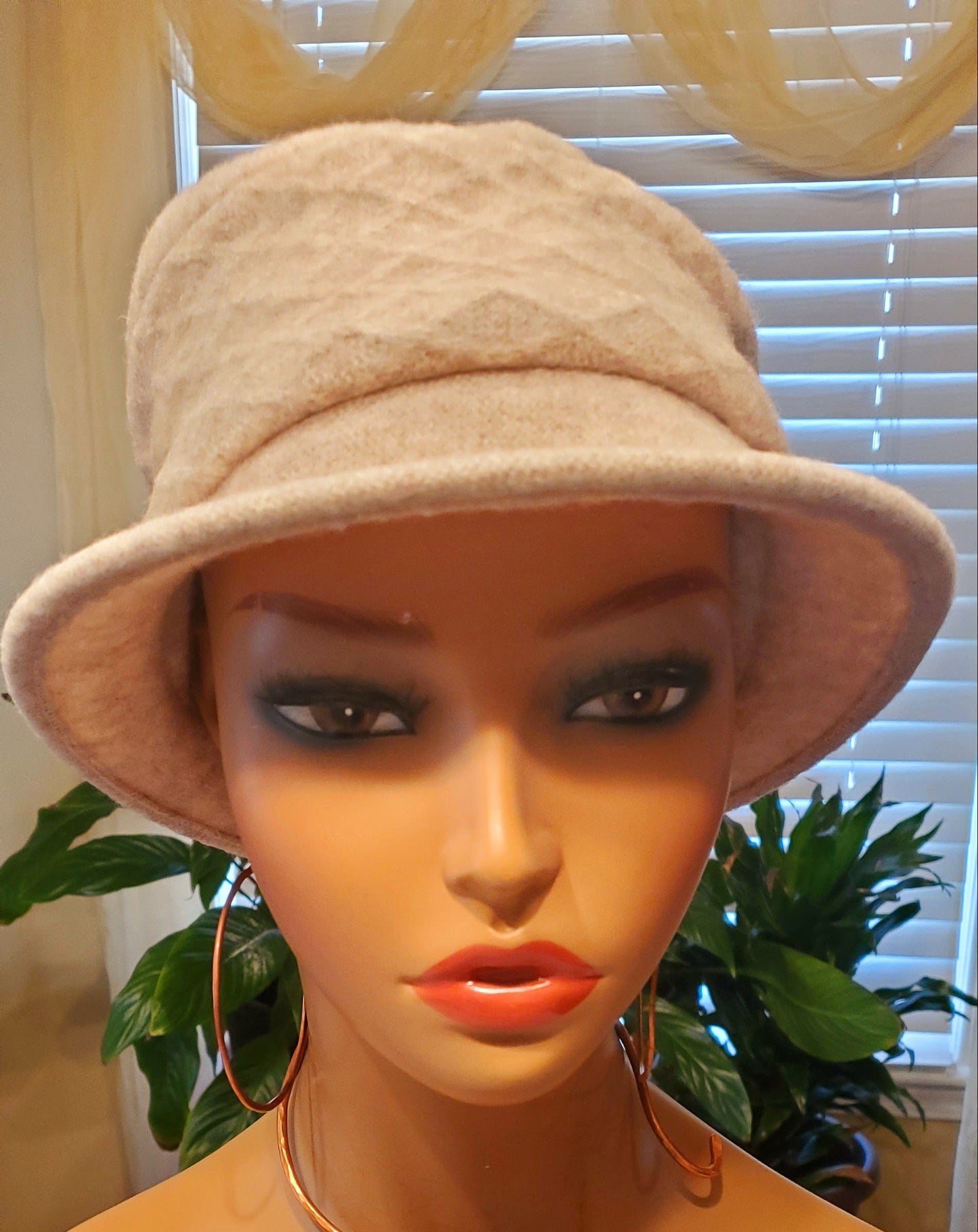 Beige, Soft Wool Women's Cloche, Brim 1.5"