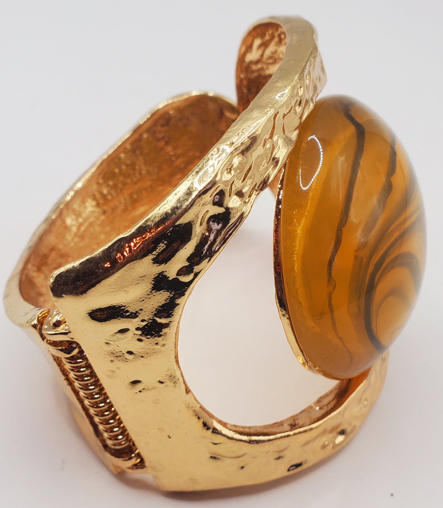 Bold Swirl Stone Hammered Metal Hinged Bangle Bracelet