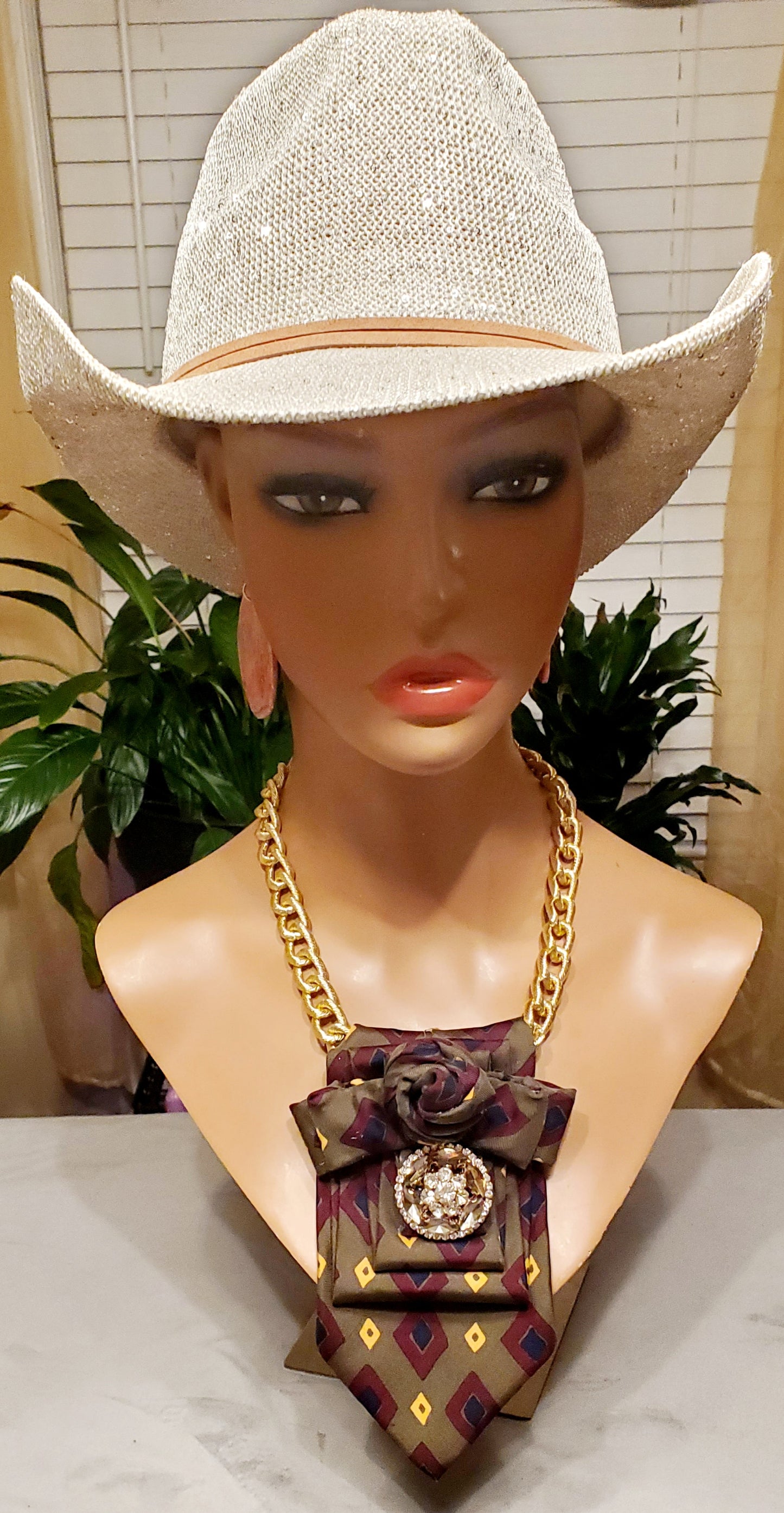 Multi-Colored Olive Green Necktie Necklace w/Pendant