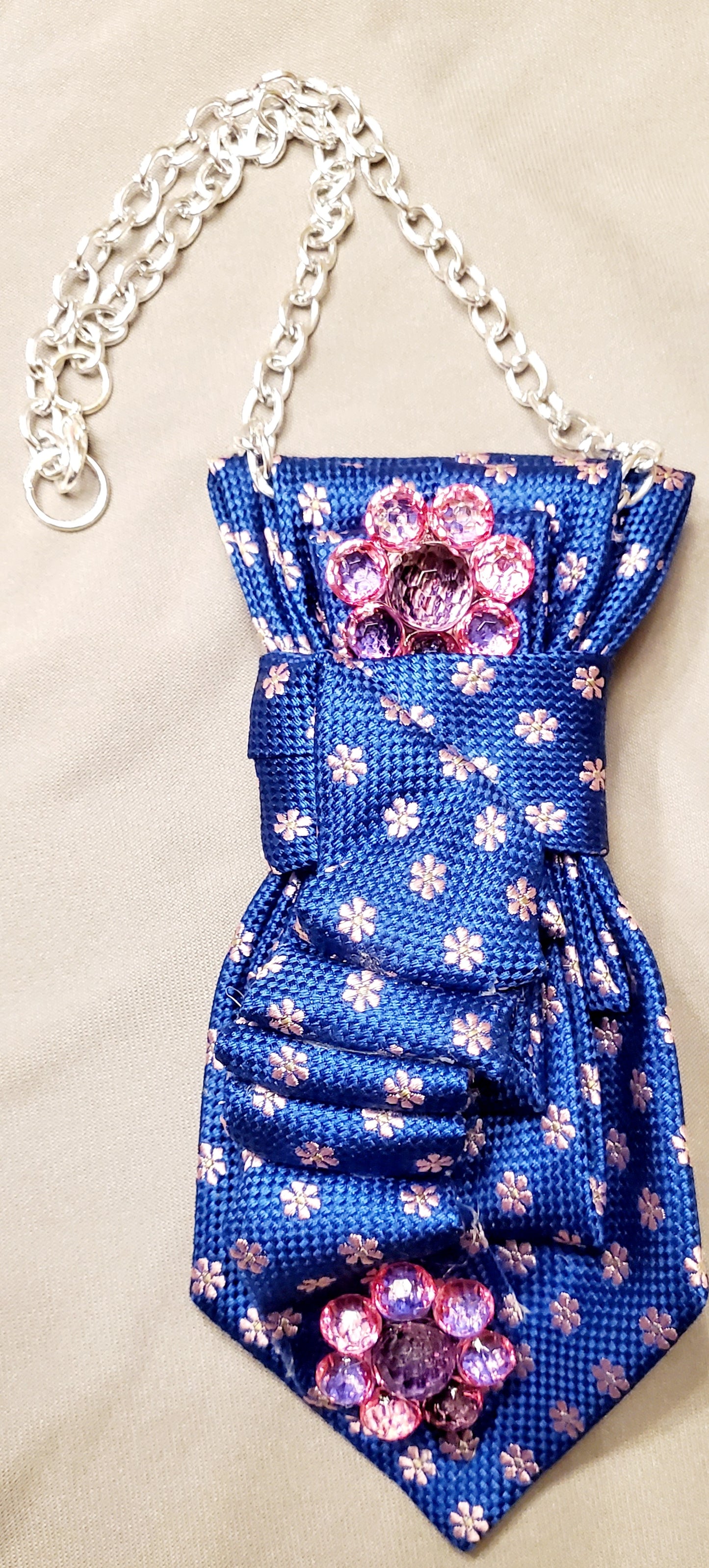 Royal Blue Petal Pink Necktie Necklace