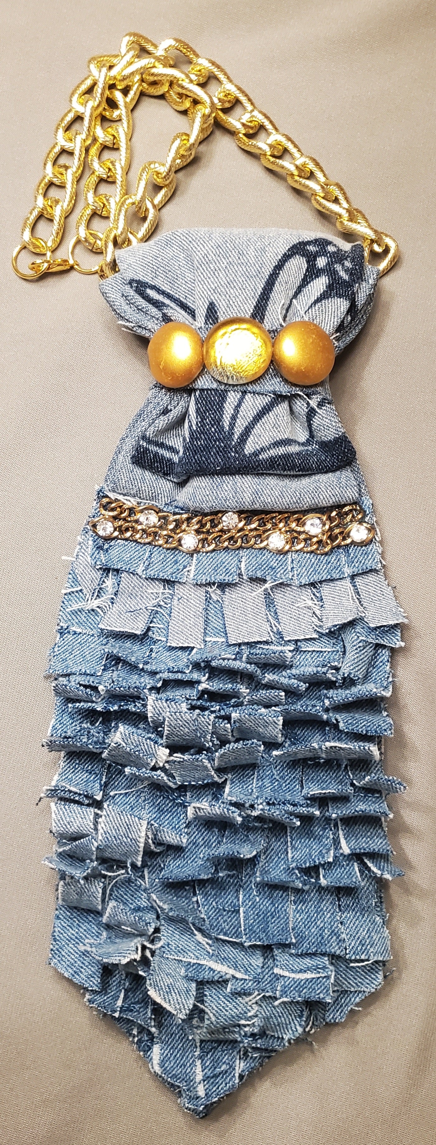 Denim Fringed Necktie Necklace