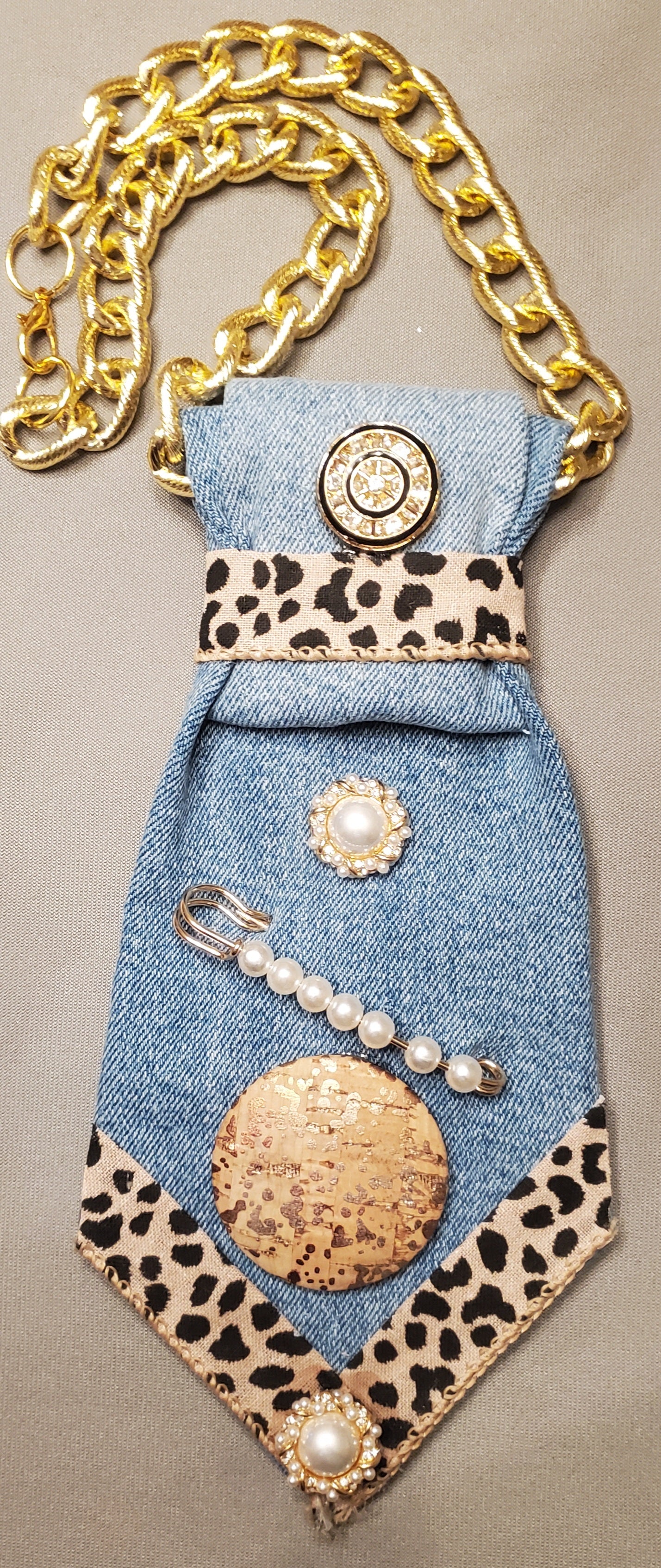 Animal Print Denim Luxe Necktie Necklace