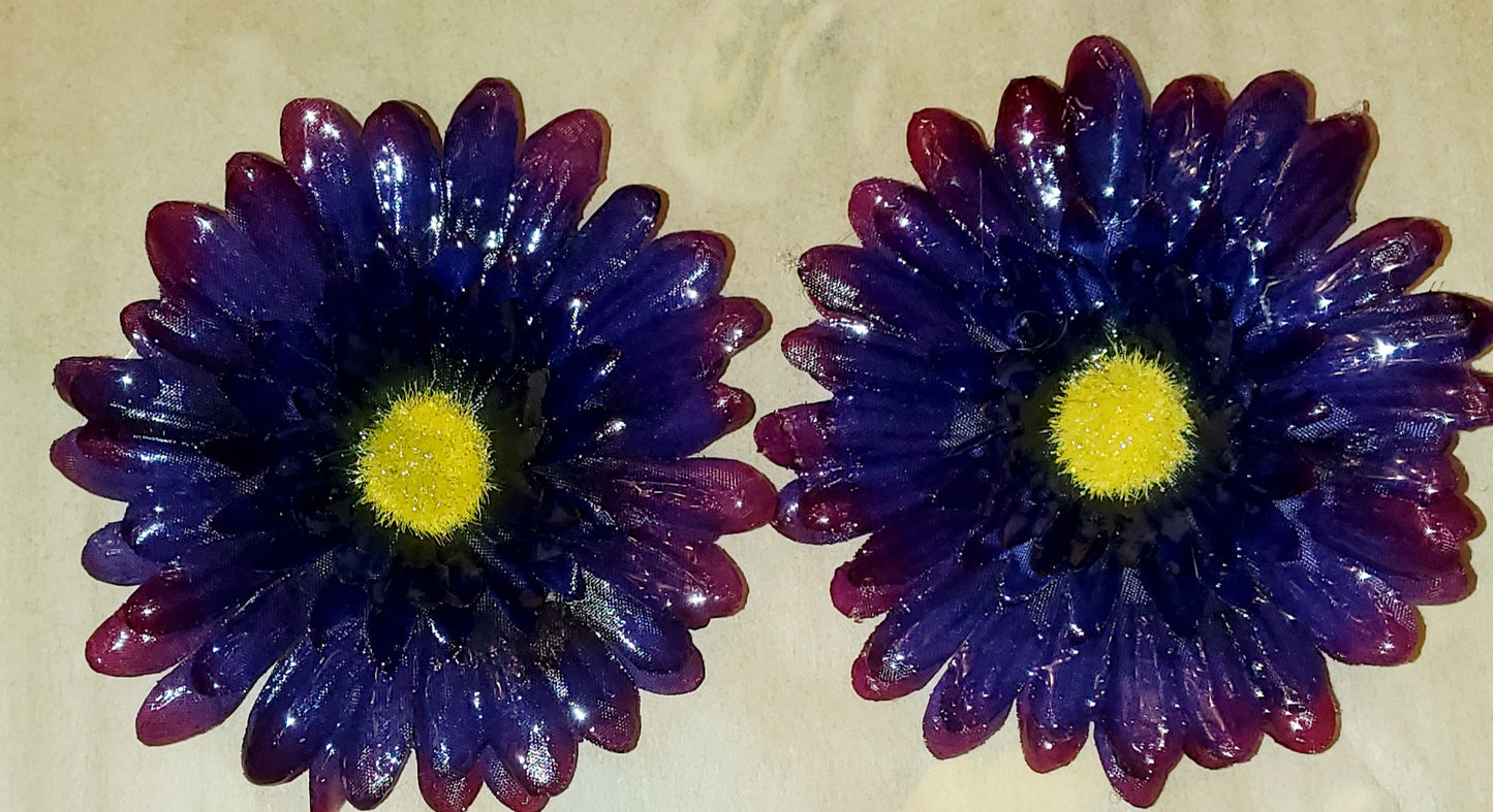 Violet Purple Flower Earrings - Large Clips