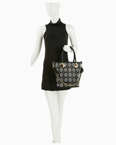 Black Medium Plaid Rhinestone Handbag