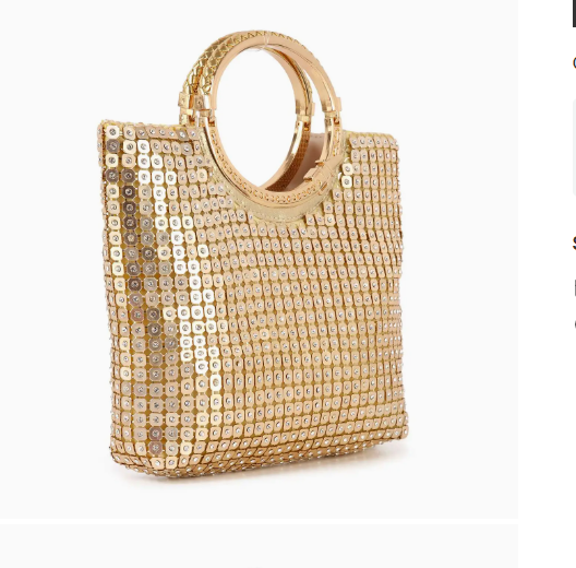 Metal Mesh Rhinestone Hand Tote Gold