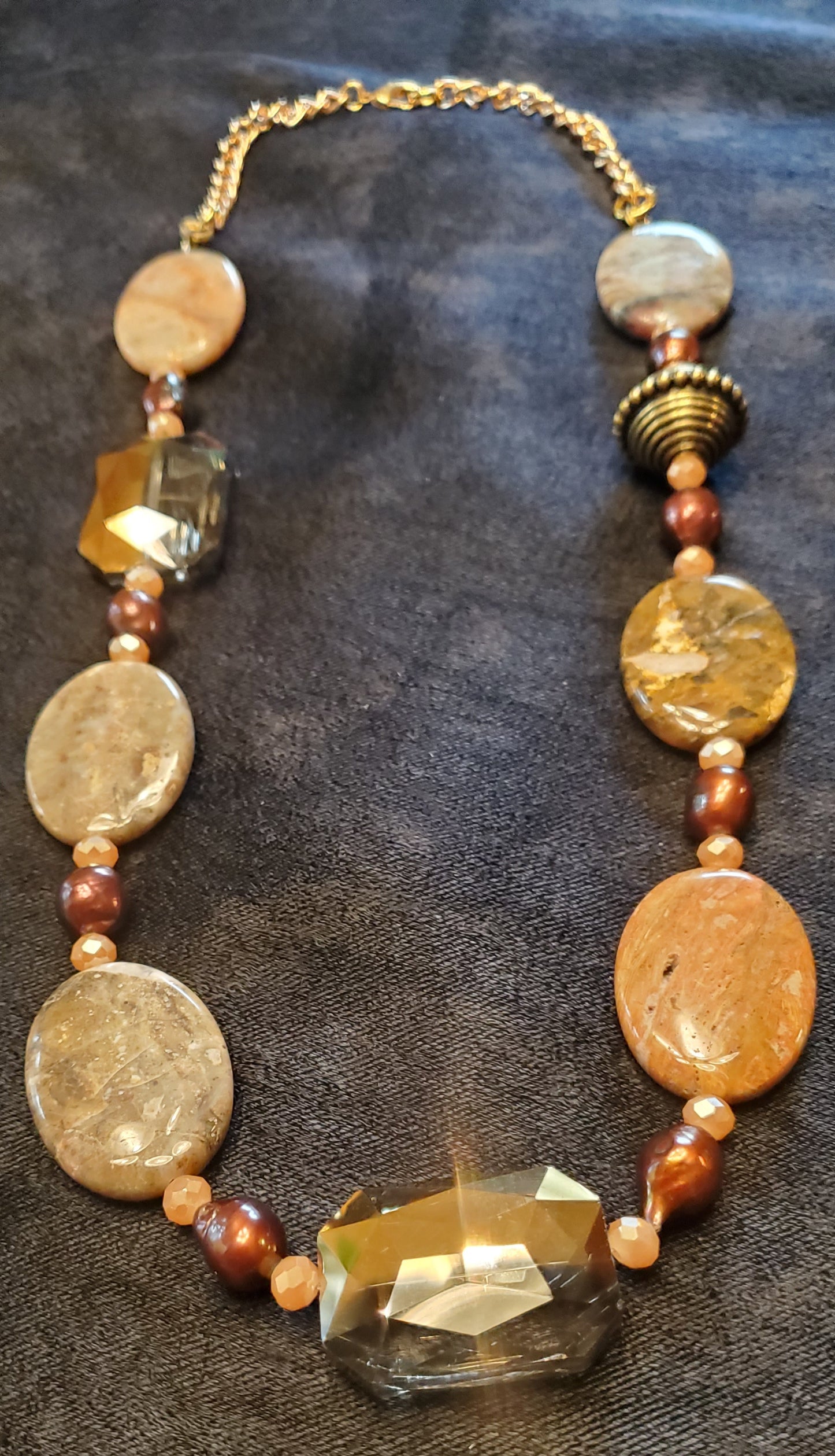 Bold Brown Stone and Crystal Necklace