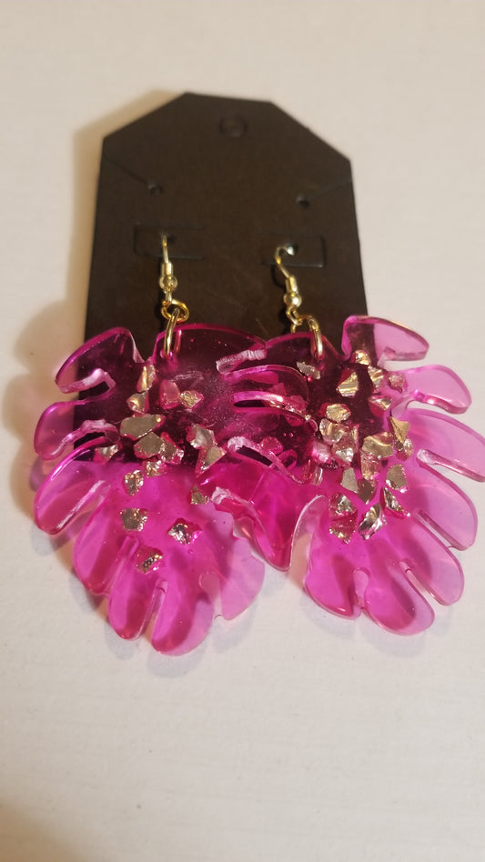 Fuchsia Glam Leaf Earrings