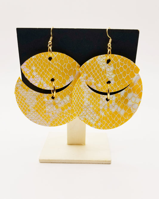 Yellow Faux Leather Snake Skin Earrings