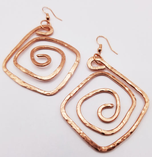Hammered Copper Diamond Shaped Earrings