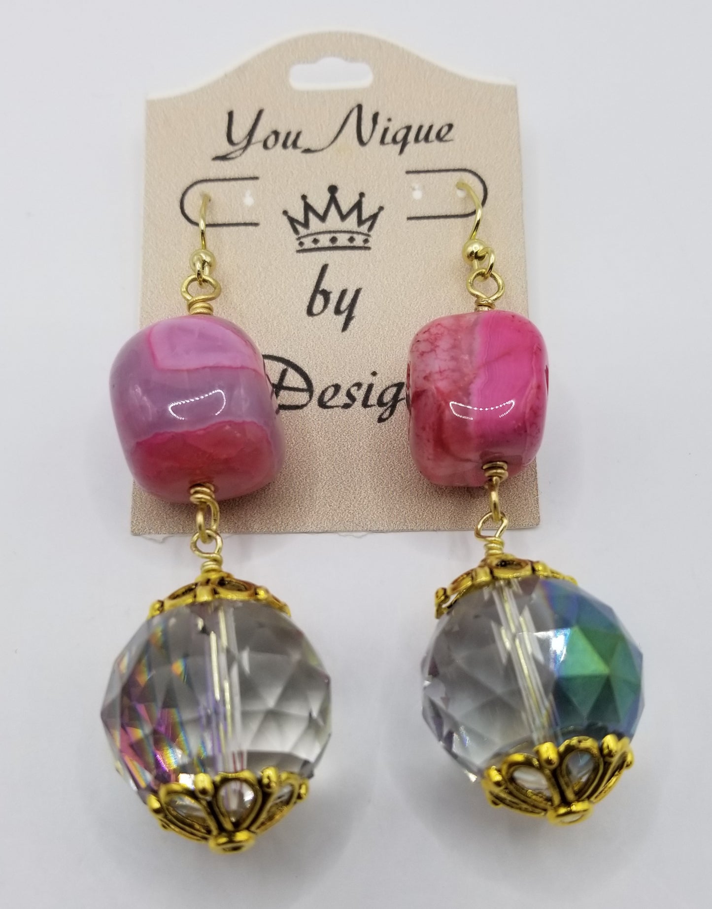 Fuchsia Agate Stone Heart Necklace Set