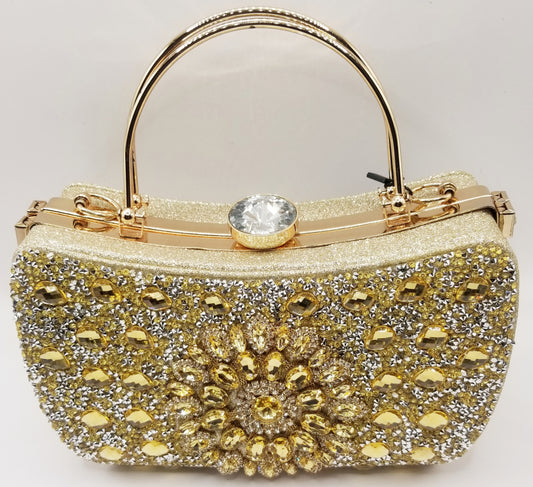 Gold Decorative Rhinestone Evening Bag