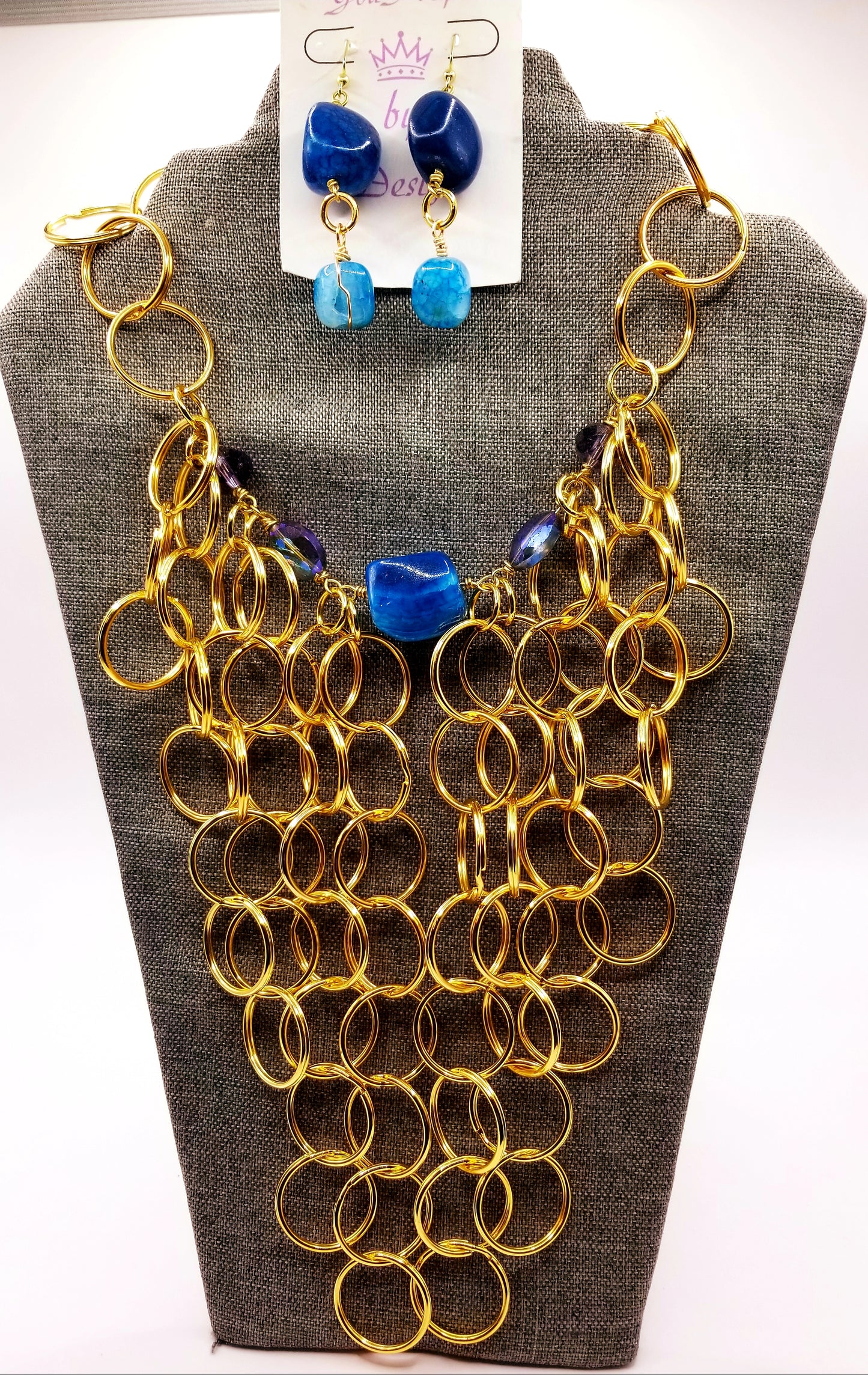 Gold Chainmail Statement Necklace and Earring Set