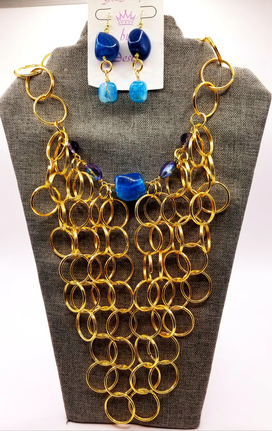 Gold Chainmail Statement Necklace and Earring Set