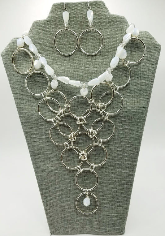 Linked V-Chain Statement Necklace and Earring Set