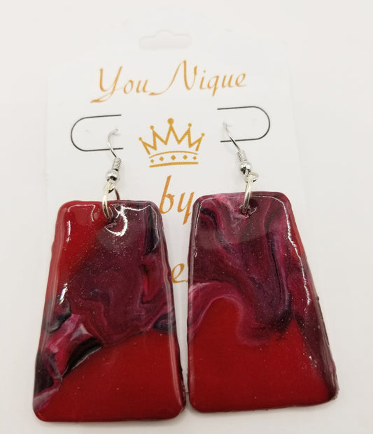 Marbled Crimson Red Polymer Clay Earrings