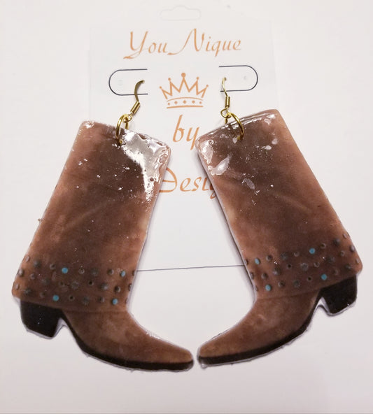 Brown Overlap Boot Earrings