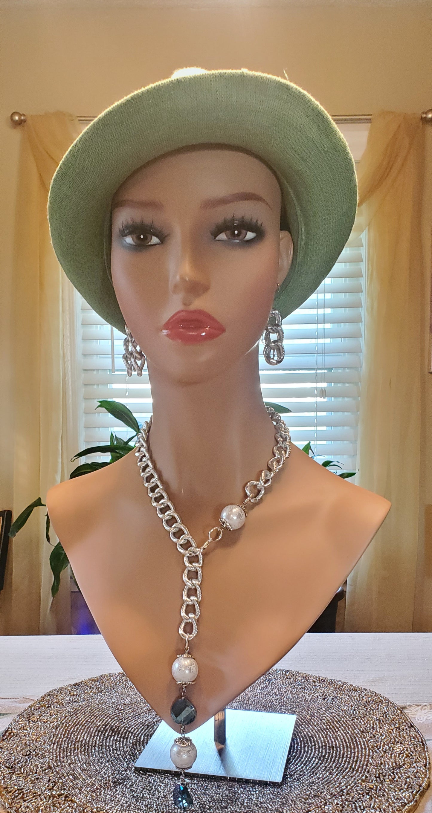 Silver Y Chain Link Necklace w/Earrings and Bracelet Set