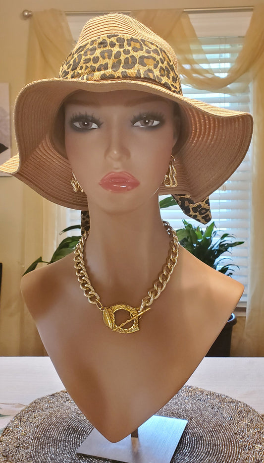 Thick Classy Gold Link Chain with Elegant Toggle Clasp and Earring Set