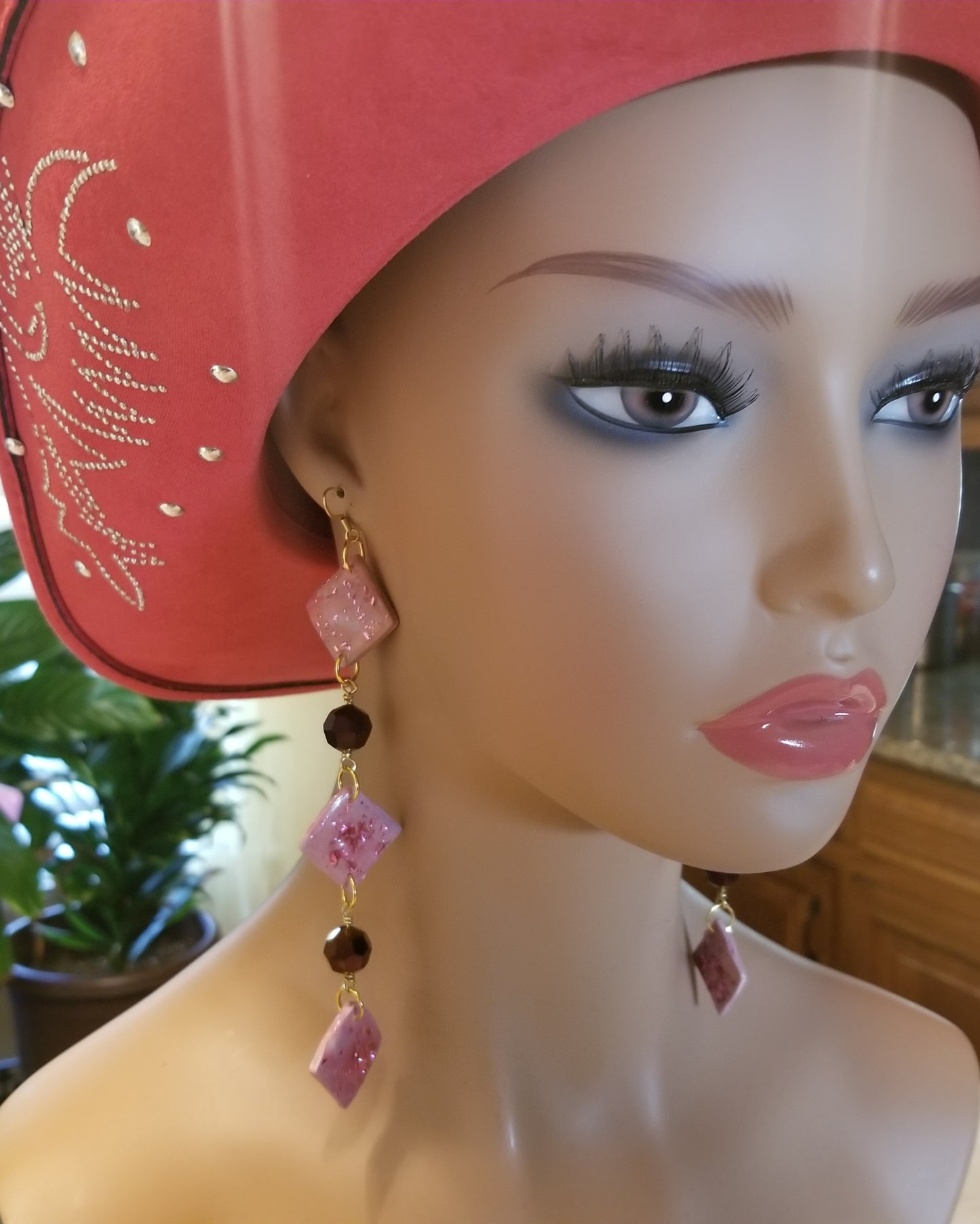 Raspberry Pink Dangle  Earrings