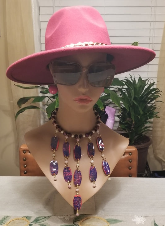 Reversible Fuchsia w/Purple & Soft Mauve Hues/Fuchsia Necklace Set
