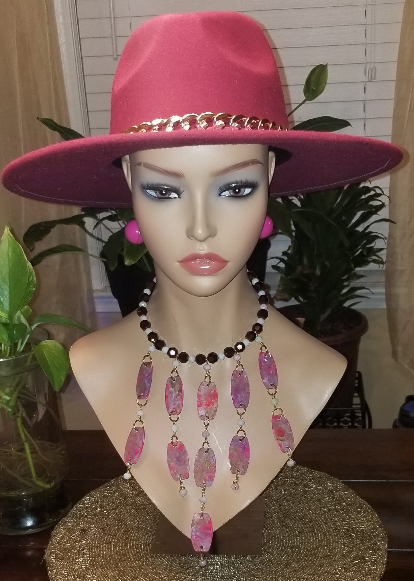 Reversible Fuchsia w/Purple & Soft Mauve Hues/Fuchsia Necklace Set