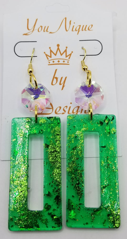 Shimmers of Emerald Geo Luxe Rectangle Earrings
