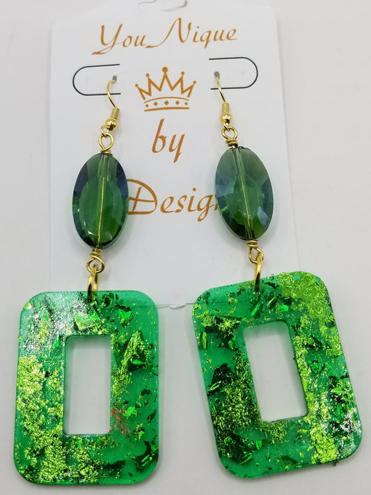 Shimmers of Emerald Squared Hoop Earrings
