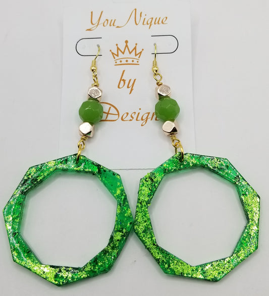 Shimmers of Emerald Hoop Earrings