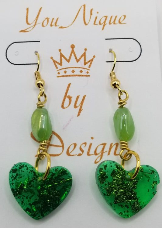 Shimmers of Emerald Heart Earrings
