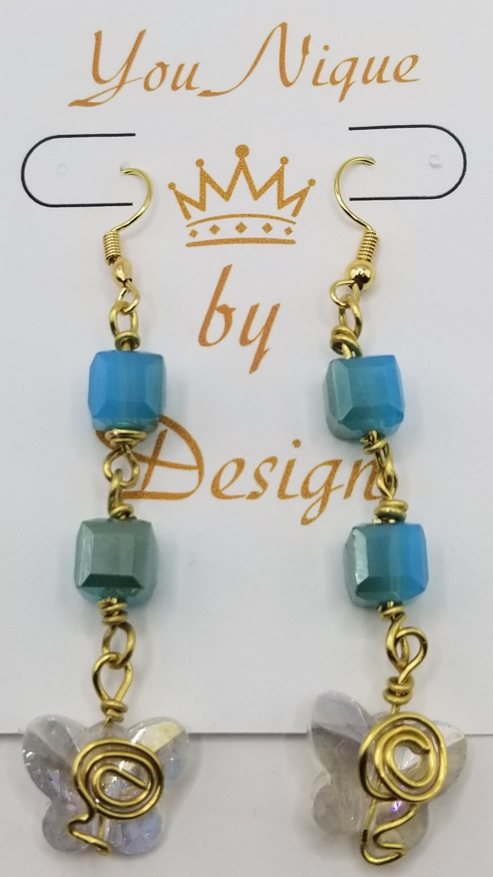 Aqua Translucent Butterfly Dangle Earrings