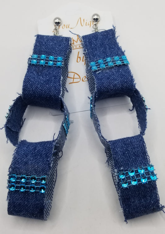3 inch Upcycled Intersected Denim Earrings