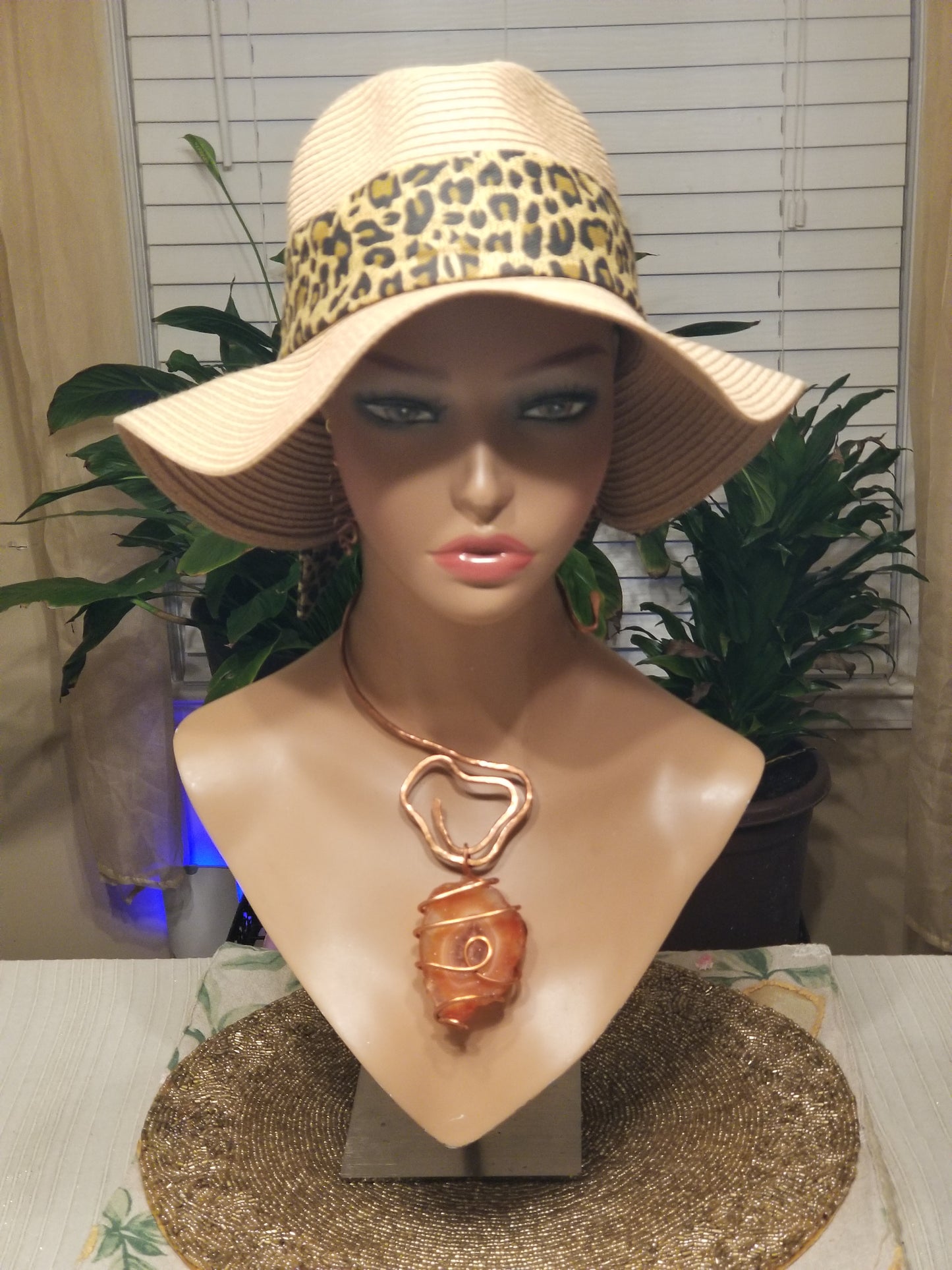 Petrified Stone Copper Neck Cuff Necklace