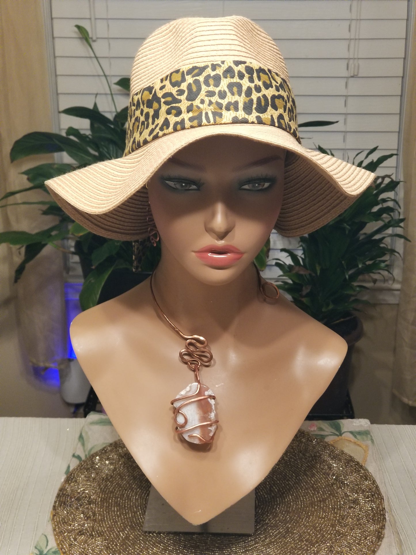 Warm Marbled Stone Copper Neck Cuff Necklace