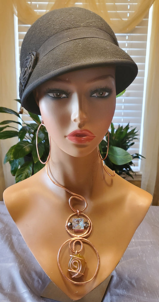 3 Tier Suspended Stones Copper Neck Cuff Necklace