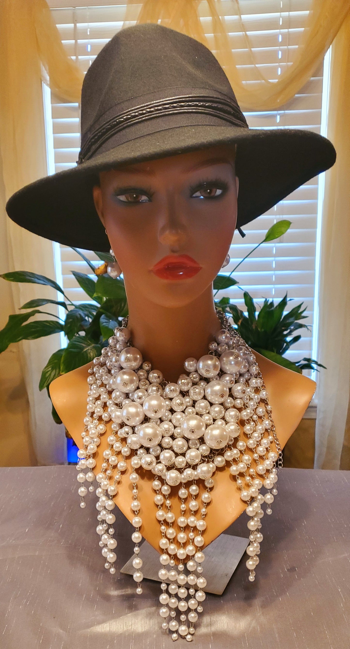 Pearl White Chandelier Statement Necklace Set