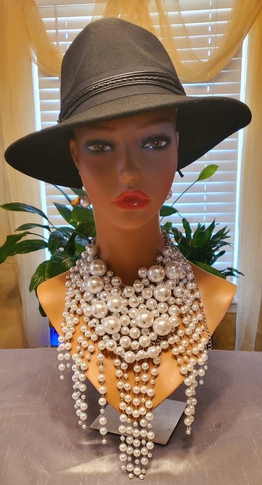 Pearl White Chandelier Statement Necklace Set