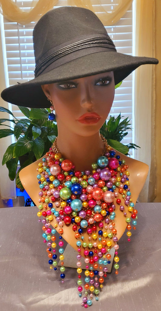Multi-colored Chandelier Women's Necklace Set
