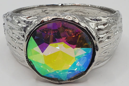 Round Luxe Metal Stone Hinged Bracelet