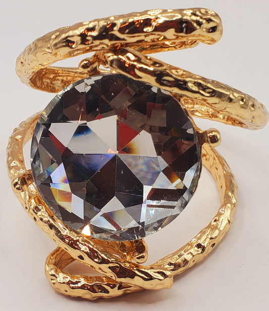 Round Glass Crystal Stone Gold Hinged Bracelet