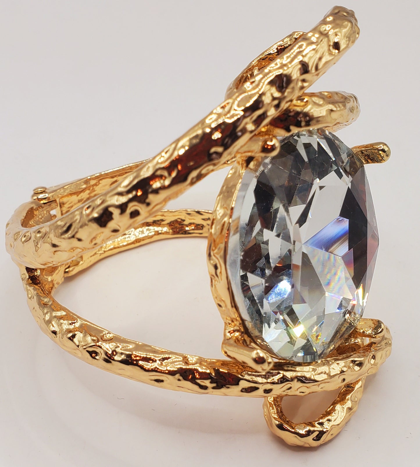 Round Glass Crystal Stone Gold Hinged Bracelet