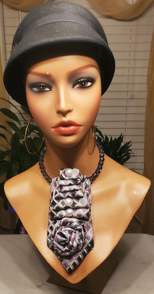 Lavender Luxe Necktie Necklace w/Pearl Embellishment